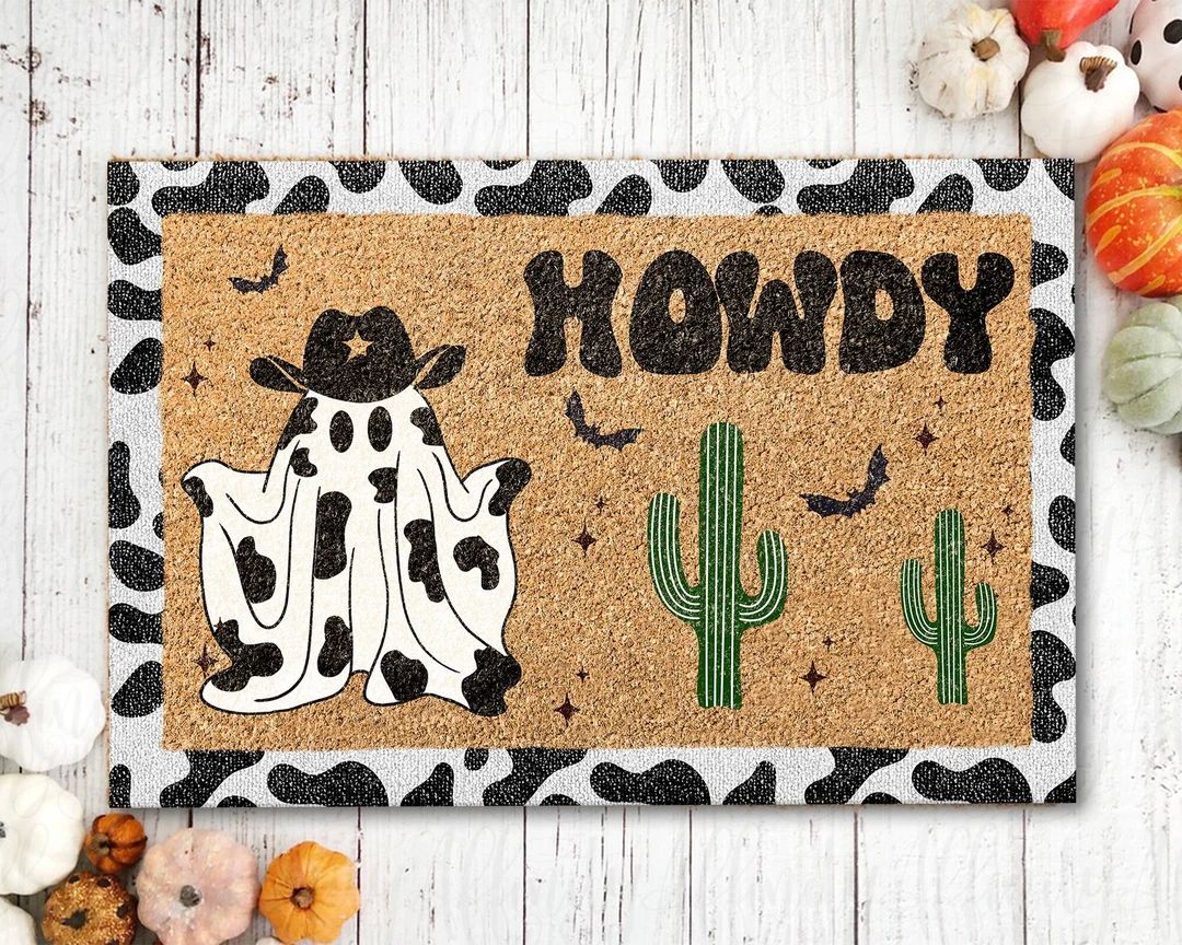 Howdy Halloween Doormat Cowboy Ghost Doormat Cow Halloween - Etsy | Etsy (US)