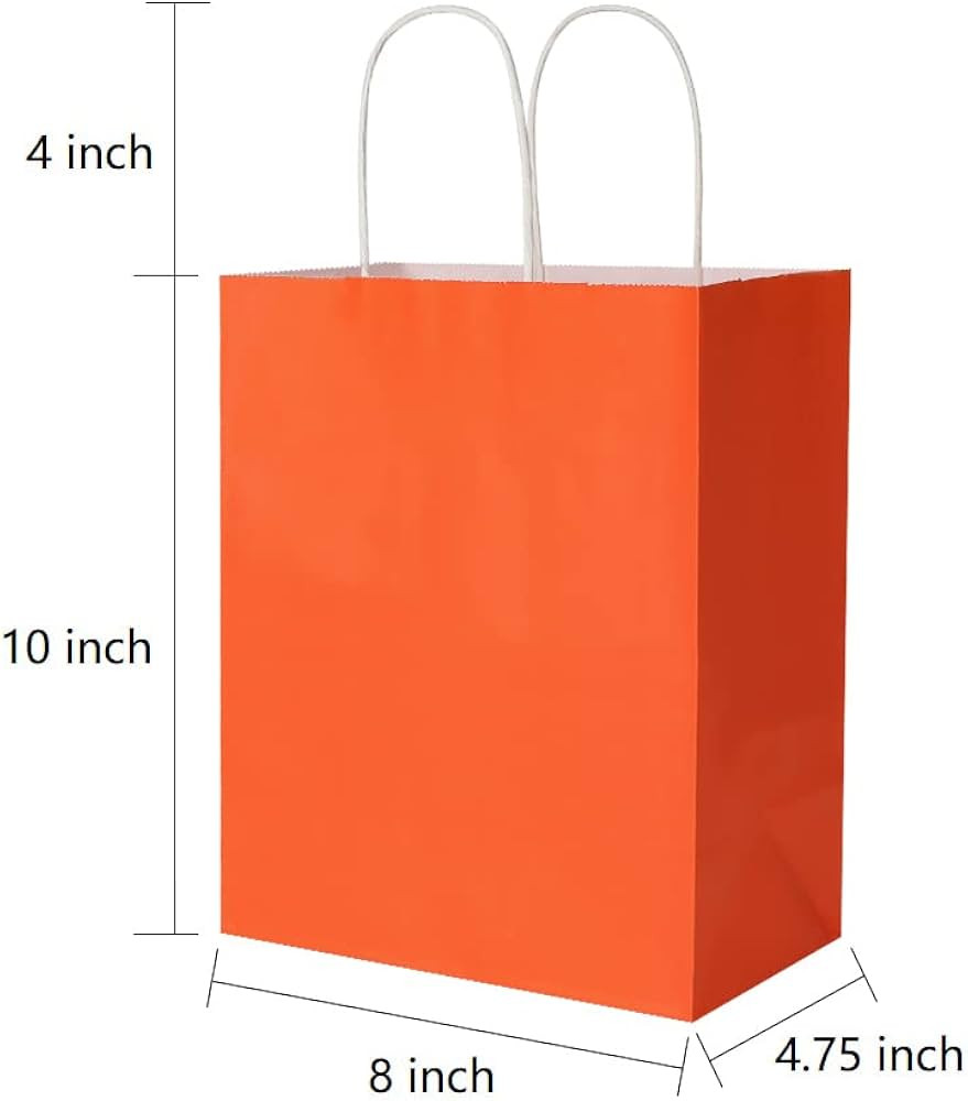 Oikss 50 Pack 8x4.75x10 Inch Medium Orange Kraft Paper Bags with Handles Bulk for Birthday Weddin... | Amazon (US)