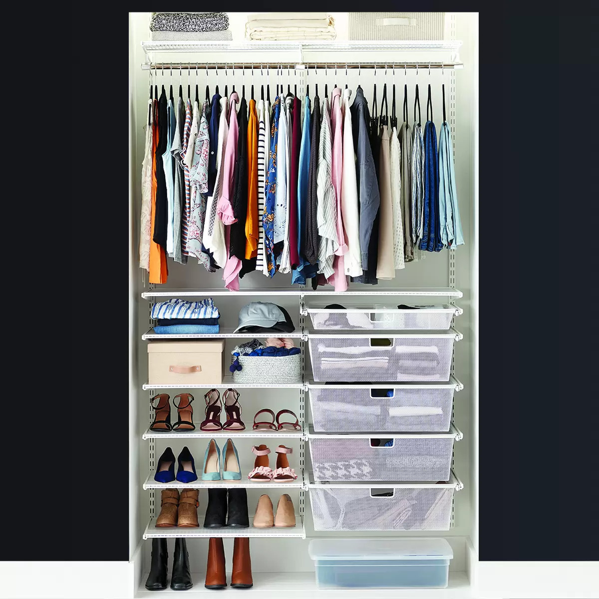 Elfa Classic 4' White Reach-In Clothes Closet | The Container Store