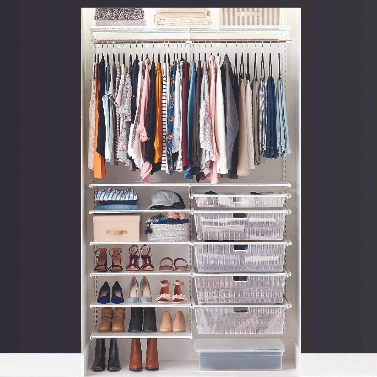 Elfa Classic 4' White Reach-In Clothes Closet | The Container Store