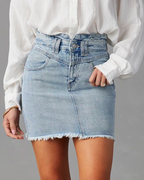 Karla Frayed Hem Denim Mini Skirt - Light Wash - SALE | VICI Collection