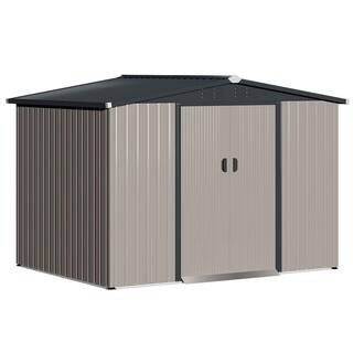 8 ft. W x 6 ft. D Gray Metal Shed with Sliding Doors (48 sq. ft.) | The Home Depot