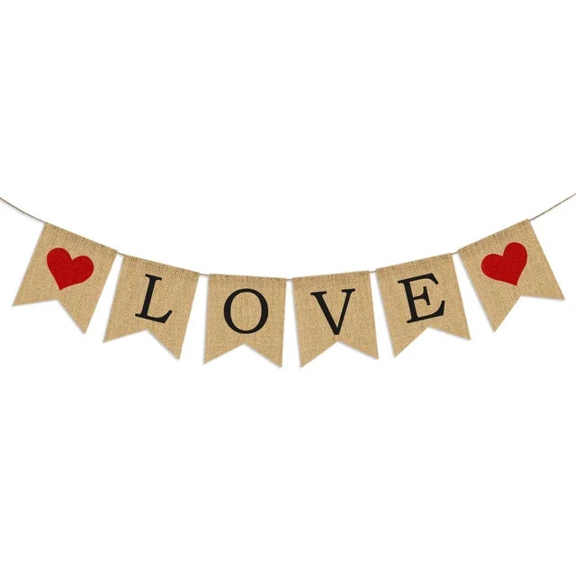 Love Burlap Banner Valentines Day Garland Photo Props Engagement Banner Wedding Anniversary Decor... | Walmart (US)