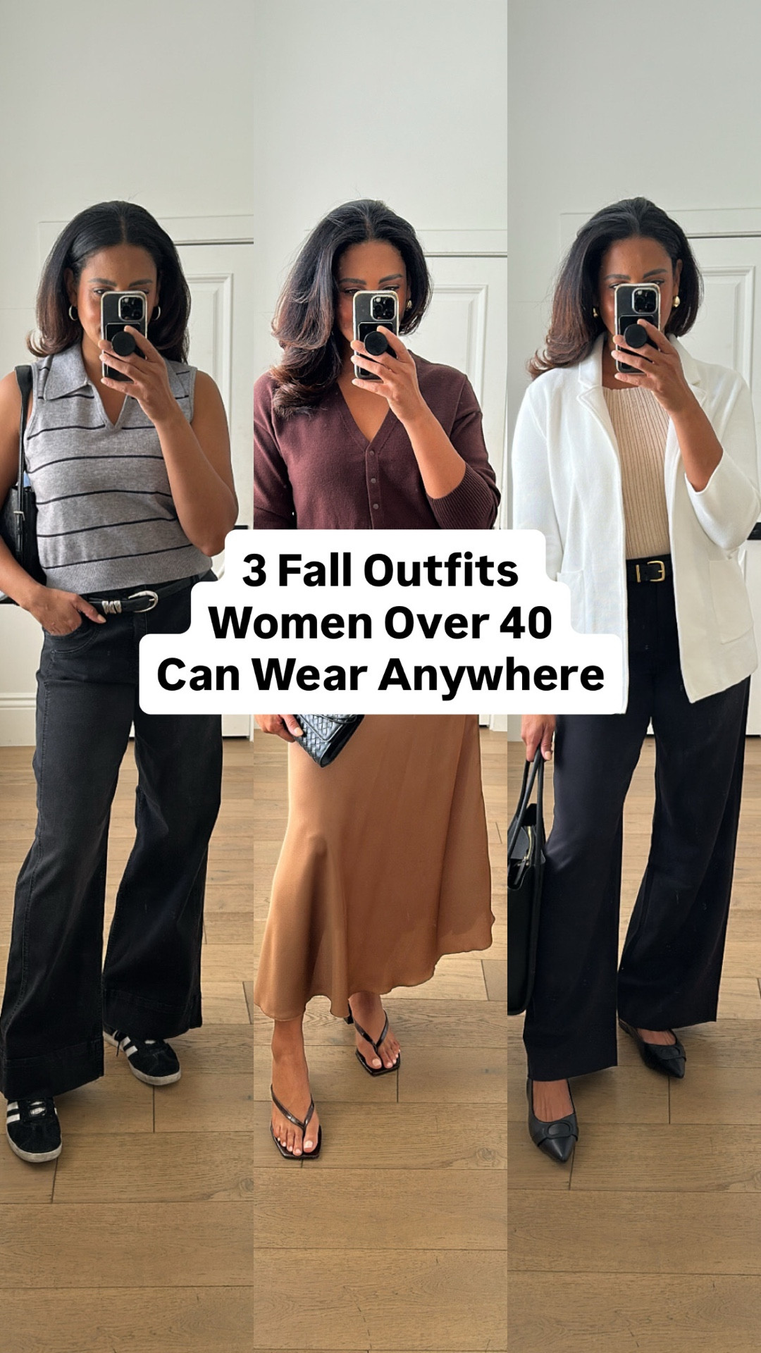 3 Fall Outfits Women Over 40 Can Wear Anywhere: from running errands, to the office, or to dinner, these cute and comfy styles have you covered!! All fit true to size.

#fall #denim #satin #maxiskirt #knit #blazer #trousers #tallgirl #cardigan #officeoutfit #sweatervest

#LTKOver40