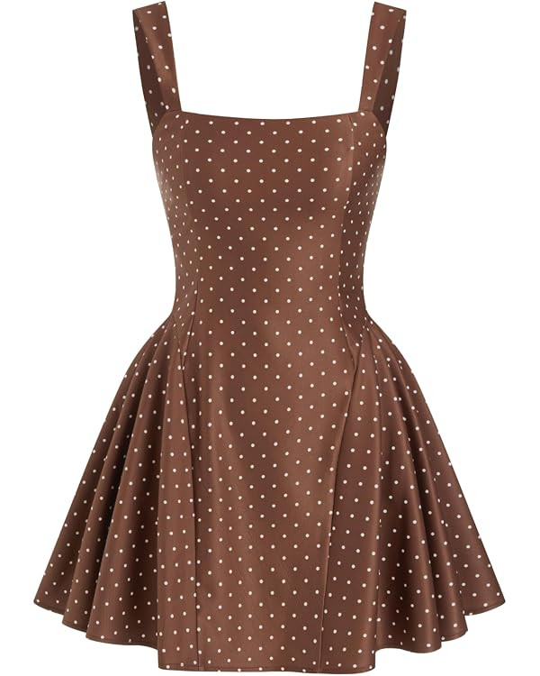 CIDER Womens Polka Dot Going Out Dress Cute Summer Date Night Square Neck Sleeveless Mini Dress | Amazon (US)