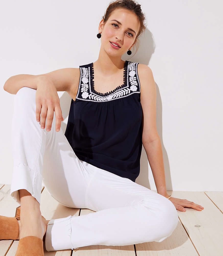 Vine Embroidered Square Neck Tank | LOFT