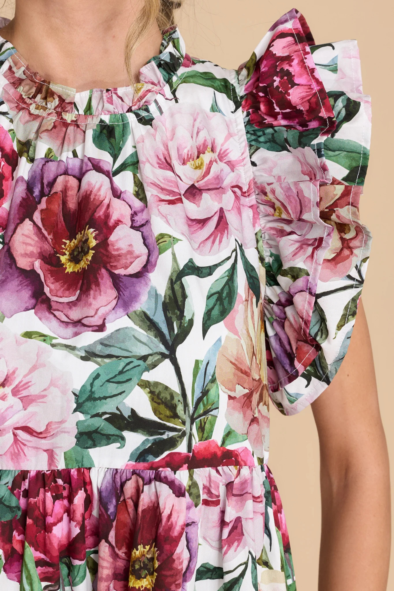 Flirty Florals Ivory Floral Print Dress | Red Dress 