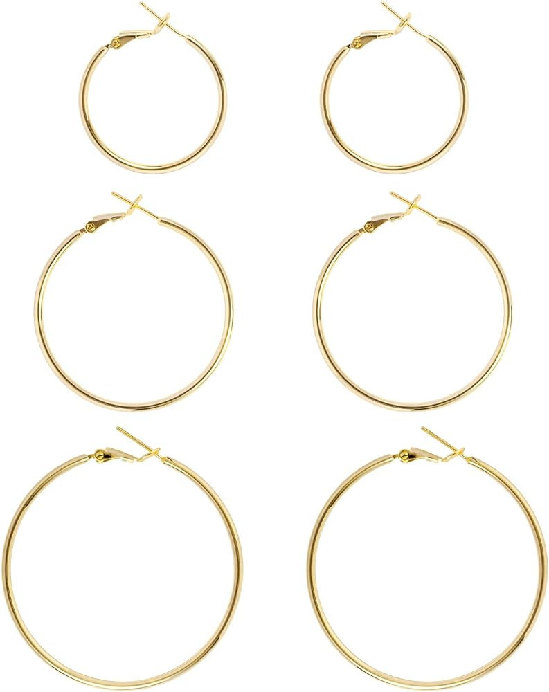 Big Gold Hoop Earrings for Women Hypoallergenic 925 Sterling Silver Post Thin Loop 14K Gold Plate... | Amazon (US)