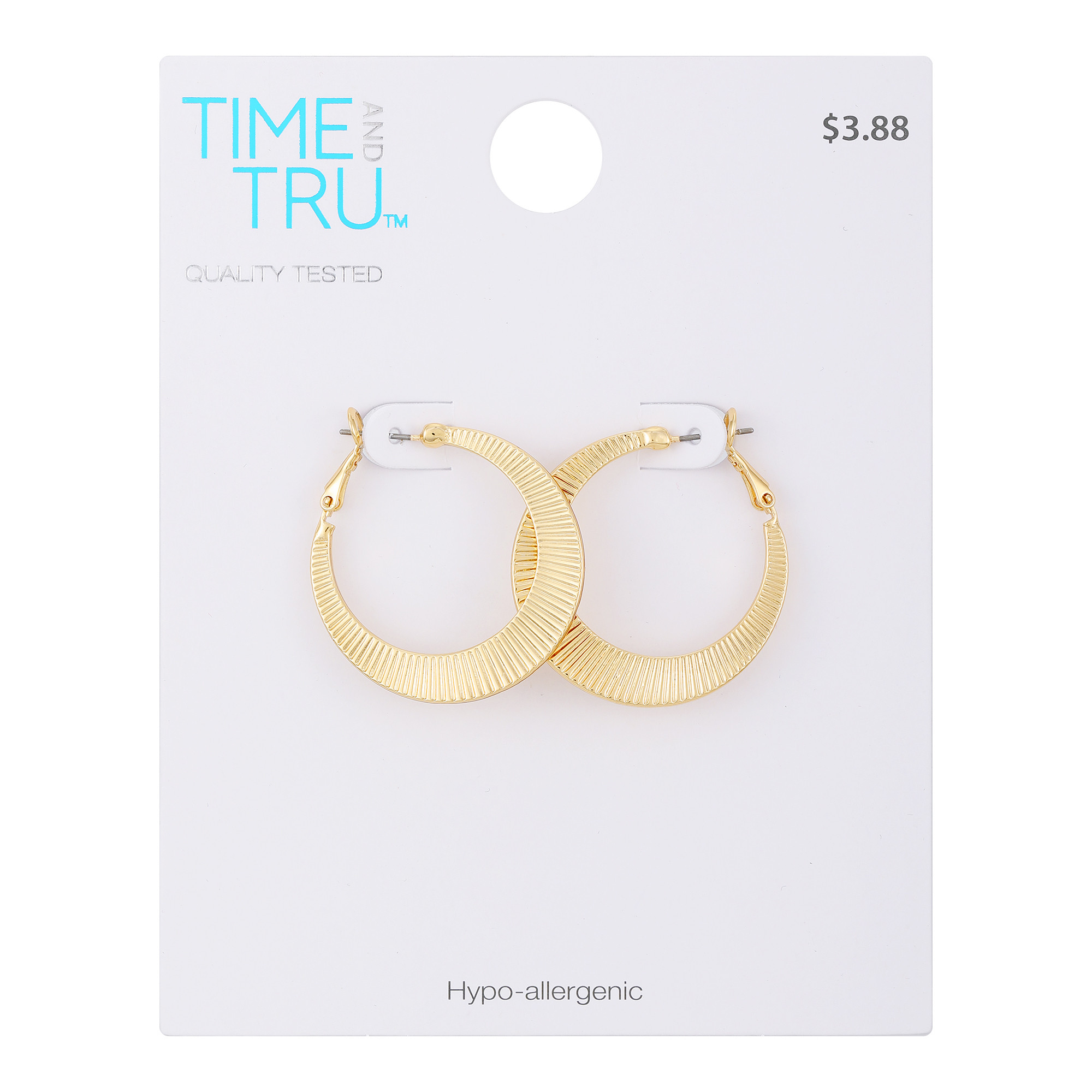 Time and Tru Women'sModern Textured Gold Tone Large Clutchless Hoops - Walmart.com | Walmart (US)