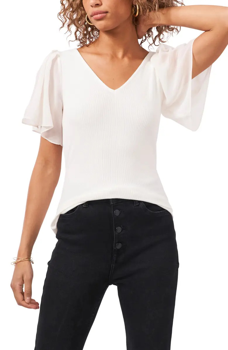 Flutter Sleeve Rib Knit T-Shirt | Nordstrom