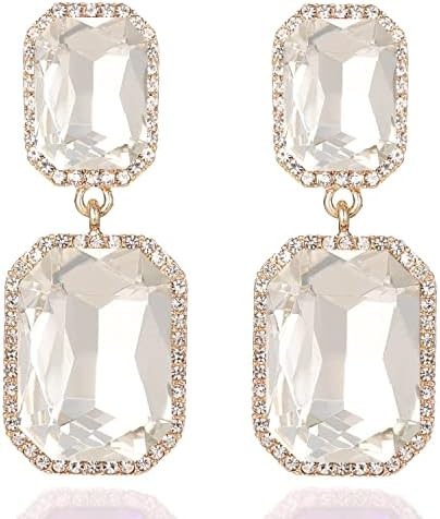 Vintage Rhinestone Statement Earrings Fancy Big Crystal Rectangle Drop Dangle Earrings Evening Pr... | Amazon (US)
