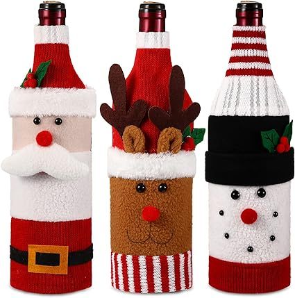 Didaey 3 Pieces Christmas Sweater Wine Bottle Cover, Handmade Wine Bottle Sweater Wine Bottle Hol... | Amazon (US)