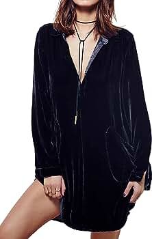 R.Vivimos Womens Velvet Long Sleeve Pocket Casual Mini Shirt Dress | Amazon (US)