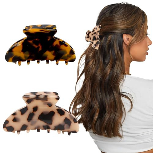 2Pcs Banana Claw Clip Tortoise Shell Clip French Clips for Hair Clips for Thin/Thick Hair Leopard Medium Claw Clips for Women | Amazon (US)