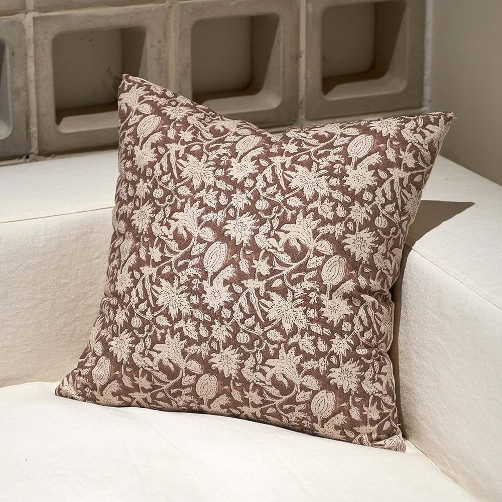 Throw Pillow Covers 20x20 Floral Pillow Covers Block Print Farmhouse Neutral Pillow Covers Decora... | Amazon (US)