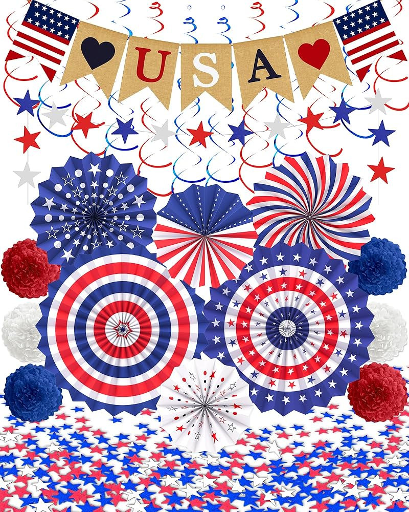 33PCS 4th/Fourth of July Memorial Day Decorations, 4th of July Decor Patriotic Decorations Outdoo... | Amazon (US)