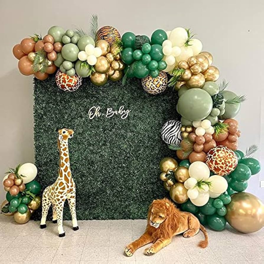 128pcs Safari Jungle Balloon Garland Arch Kit- Sage Green and Brown Balloons with Animal Print fo... | Amazon (US)