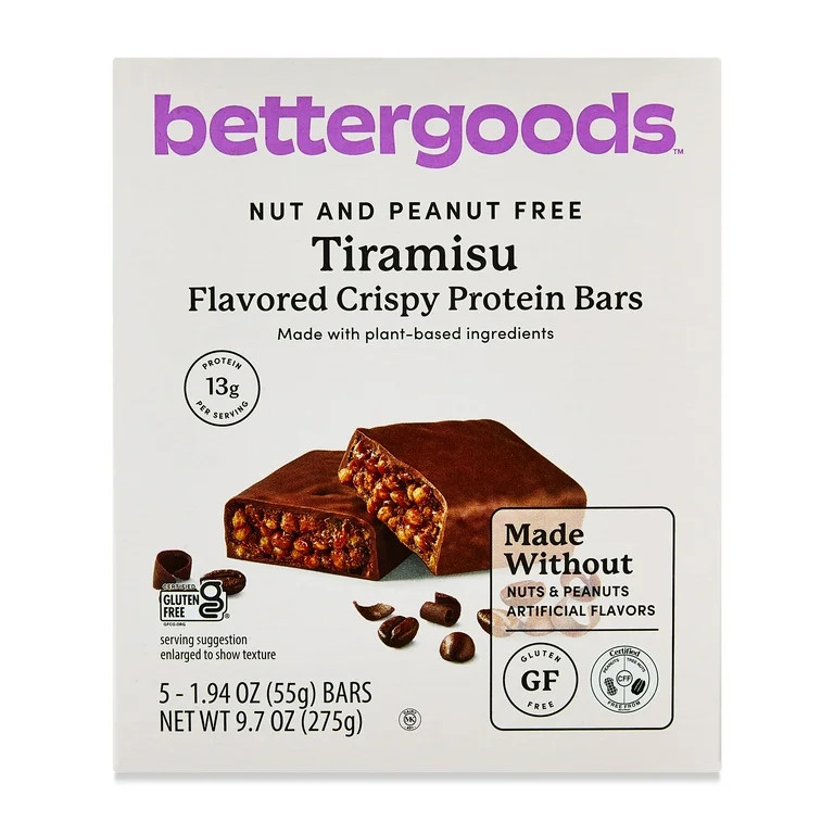 bettergoods Crispy Protein Bar, Gluten-Free & Peanut-Free Certified, Tiramisu Flavored 9.7 oz, 5 ... | Walmart (US)