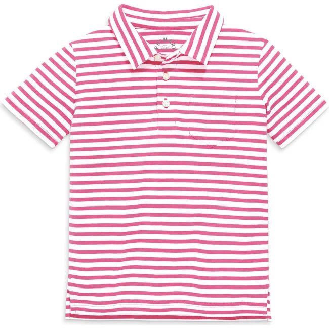 Short Sleeve Polo In Stripe, Bubblegum/White Stripe | Maisonette