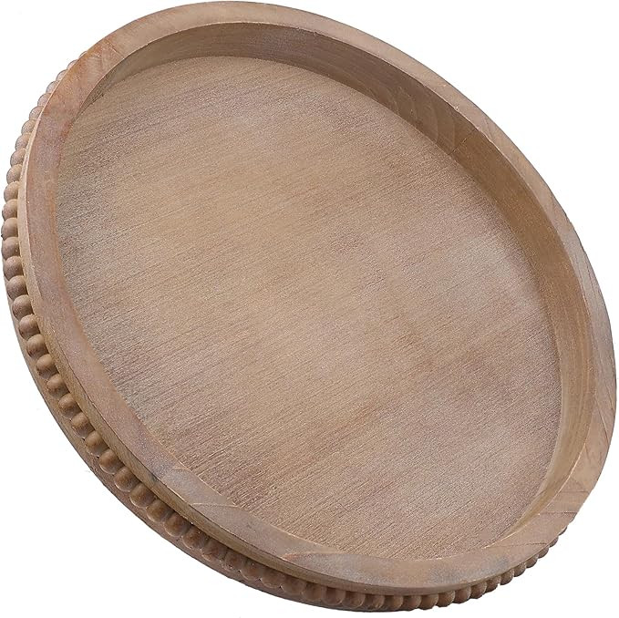 Hrastany Wood Decorative Serving Tray with Bead, Round Vintage Wooden Ottoman Tray for Home Cente... | Amazon (US)