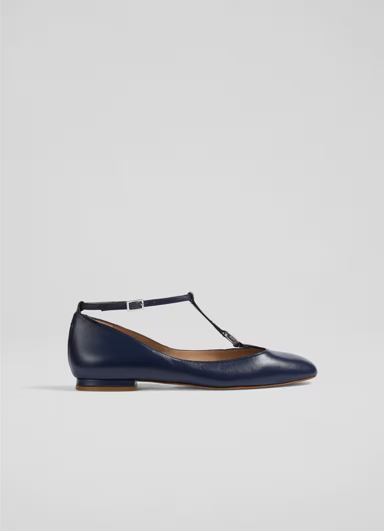 Minna Navy Leather Maryjane Flats | L.K. Bennett (UK)