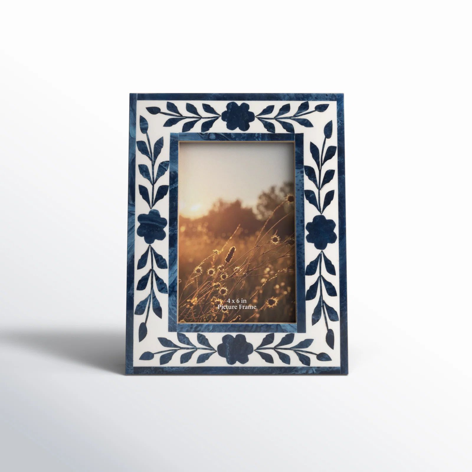 Birch Lane™ Floral 4" x 6" Picture Frame Blue and White Floral Petals Polyresin Portrait & Revi... | Wayfair North America