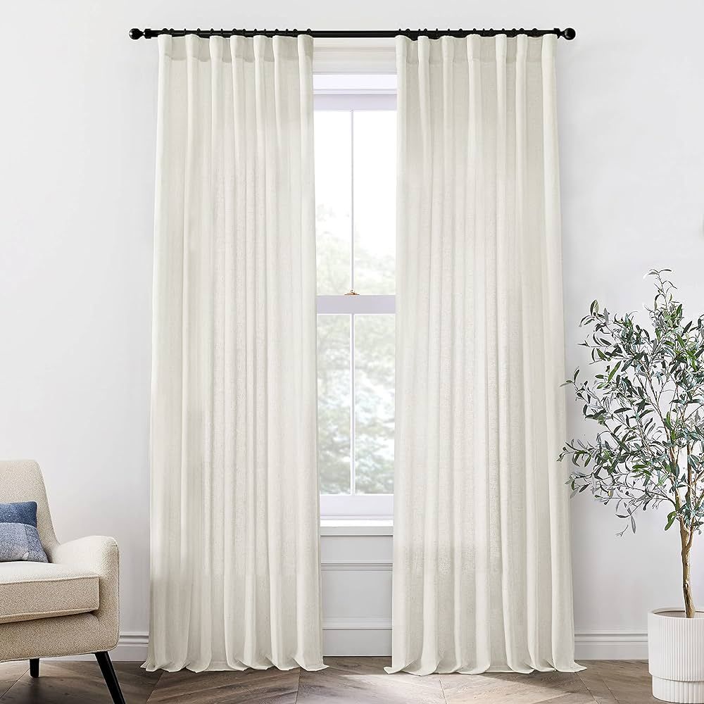 XTMYI 102 Inch Curtains 2 Panels Set Custom Length Back Tab Linen Window Sheer Privacy Thick Deco... | Amazon (US)