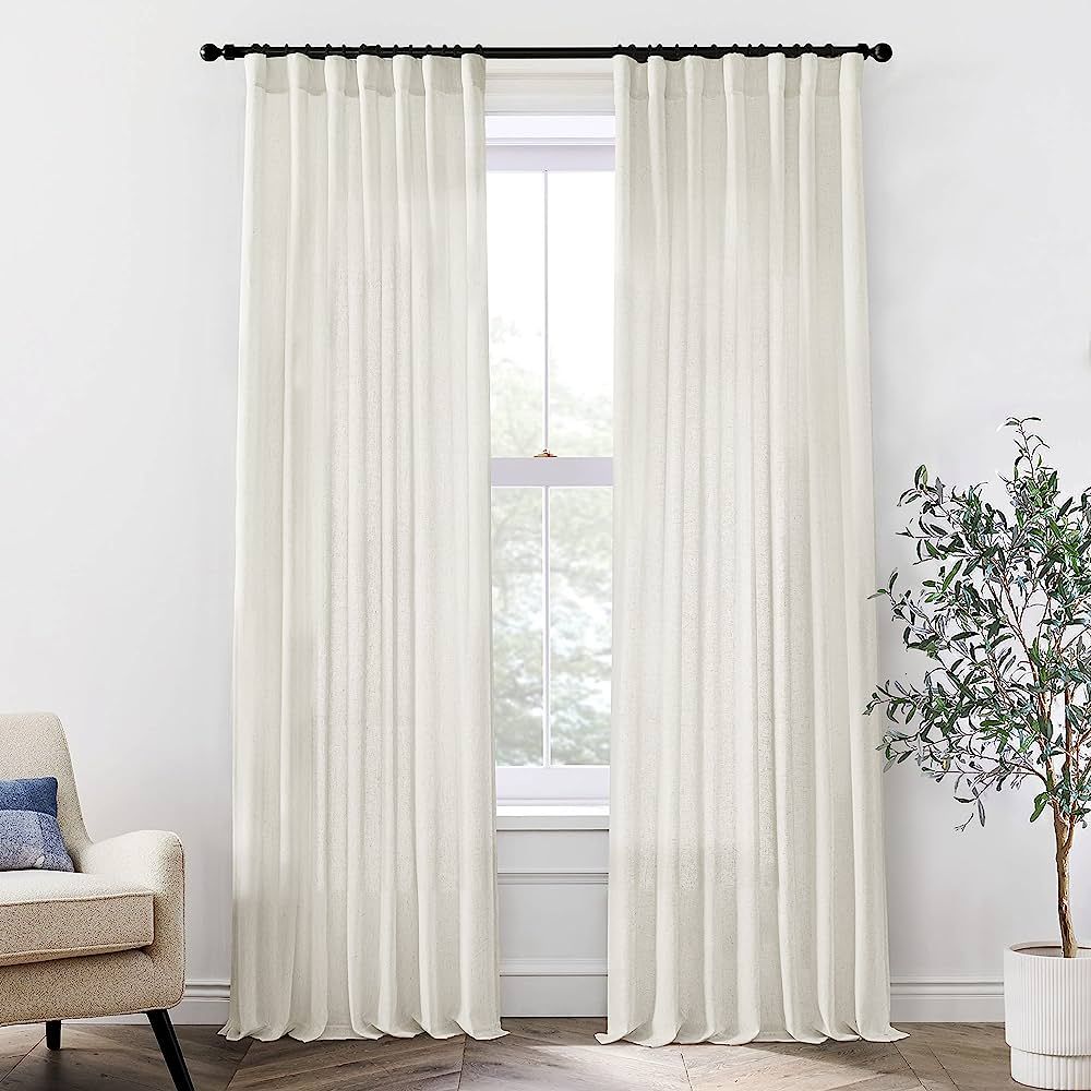 XTMYI 102 Inch Curtains 2 Panels Set Custom Length Back Tab Linen Window Sheer Privacy Thick Deco... | Amazon (US)