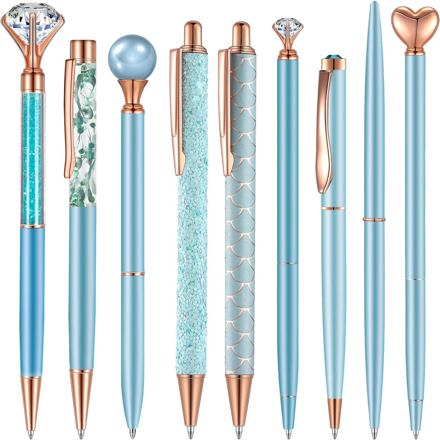 9 Pcs Ballpoint Pens Set Metal Crystal Diamond Pen Glitter Pen for Journaling Black Ink Pretty Cu... | Amazon (US)