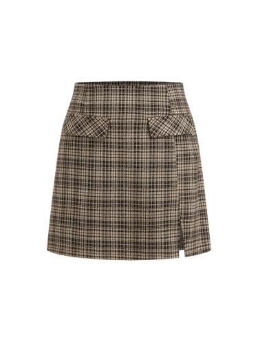 CIDER Plaid Skirt Mini Skirts for Women with Shorts Decoration Pockets A-Line Pencil Fall Skirt Brown | Amazon (US)