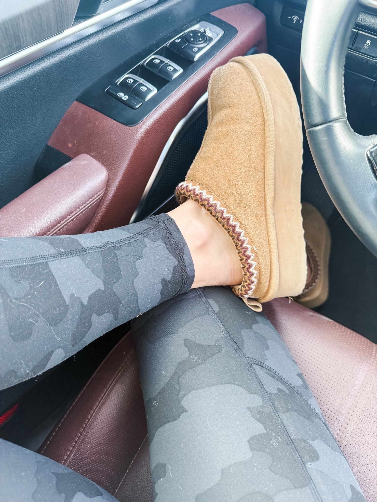 My winter carpool uniform.
These Amazon ugg dupes are so good! Soft comfy and I love the platform slip-ons. The platform slippers come in 6 colors including blue and pink suede 
My lululemon camo leggings with pockets are a must always — easily my favorite pair of leggings I own. They have tons of support in the tummy area for waist slimming effect.  

Fuzzy slip-on shoes, mom uniform, winter shoes, mom life, leggings, athleisure, car line outfit 

#LTKActive #LTKmomlife #LTKootd