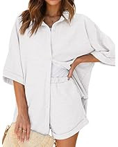 Ekouaer Waffle Knit Lounge Sets for Women Short Sleeve Pajamas Button Down Pjs Oversized Loungewe... | Amazon (US)