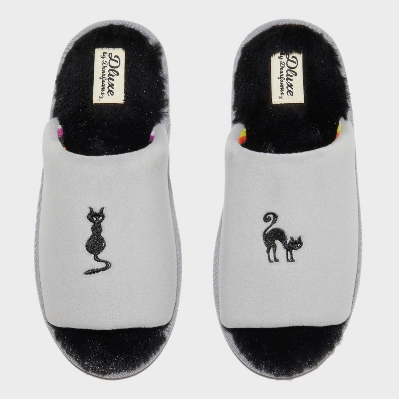 Women's dluxe by dearfoams Halloween Cat Slippers - Gray | Target