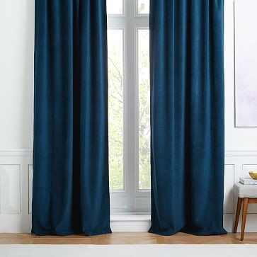 Worn Velvet Curtain, Regal Blue, 48""x84"" | West Elm (US)