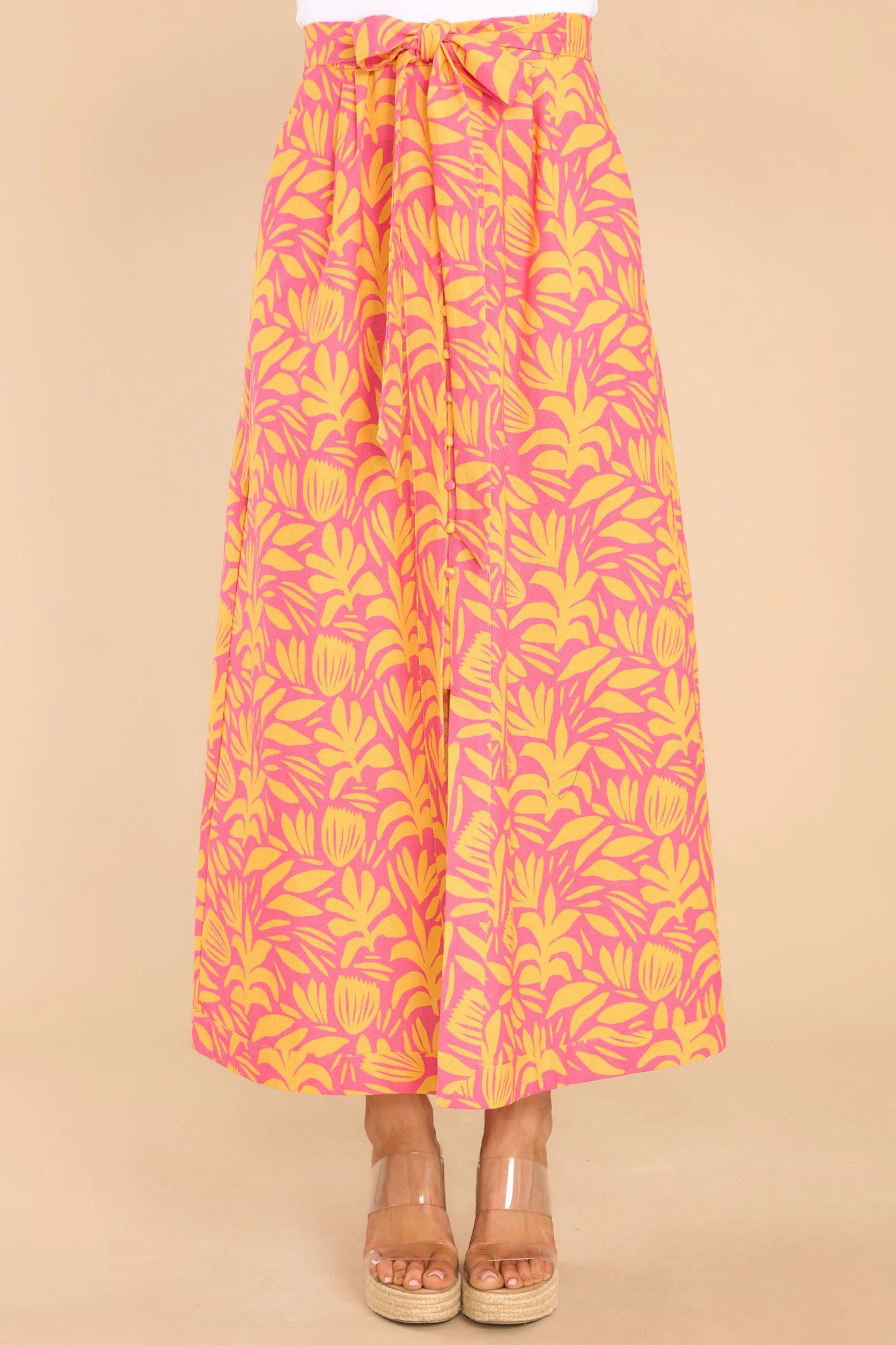Wild Over You Pink Yellow Print Skirt | Red Dress 