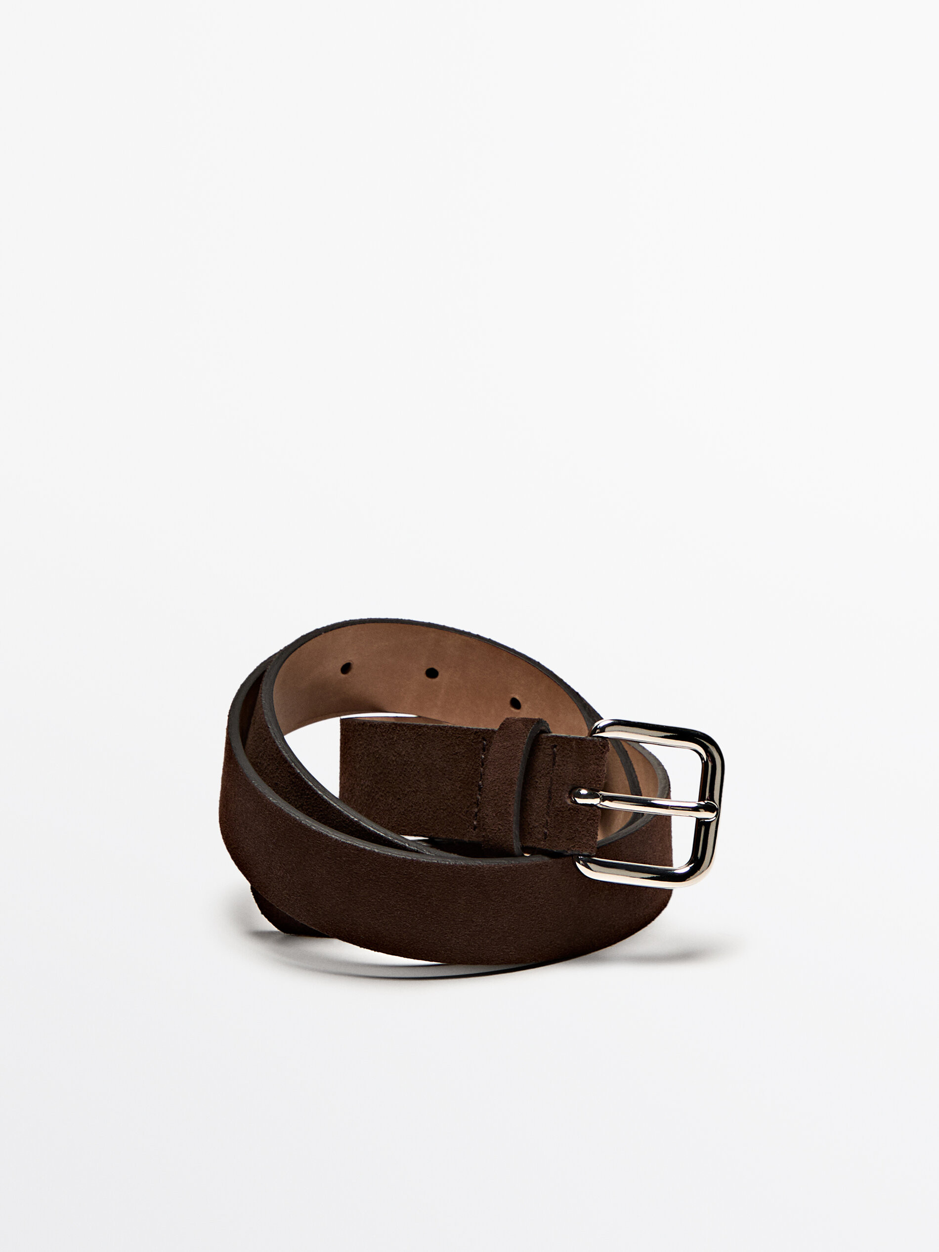 Leather and split leather belt with rectangular buckle | Massimo Dutti US