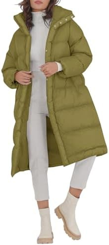 Fazortev Women's Long Puffer Jacket Stand Collar Zip Baggy Down Coats with Side Pockets Outwear | Amazon (US)
