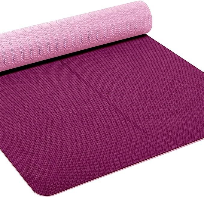 Heathyoga Eco Friendly Non Slip Yoga Mat, Body Alignment System, SGS Certified TPE Material - Tex... | Amazon (US)