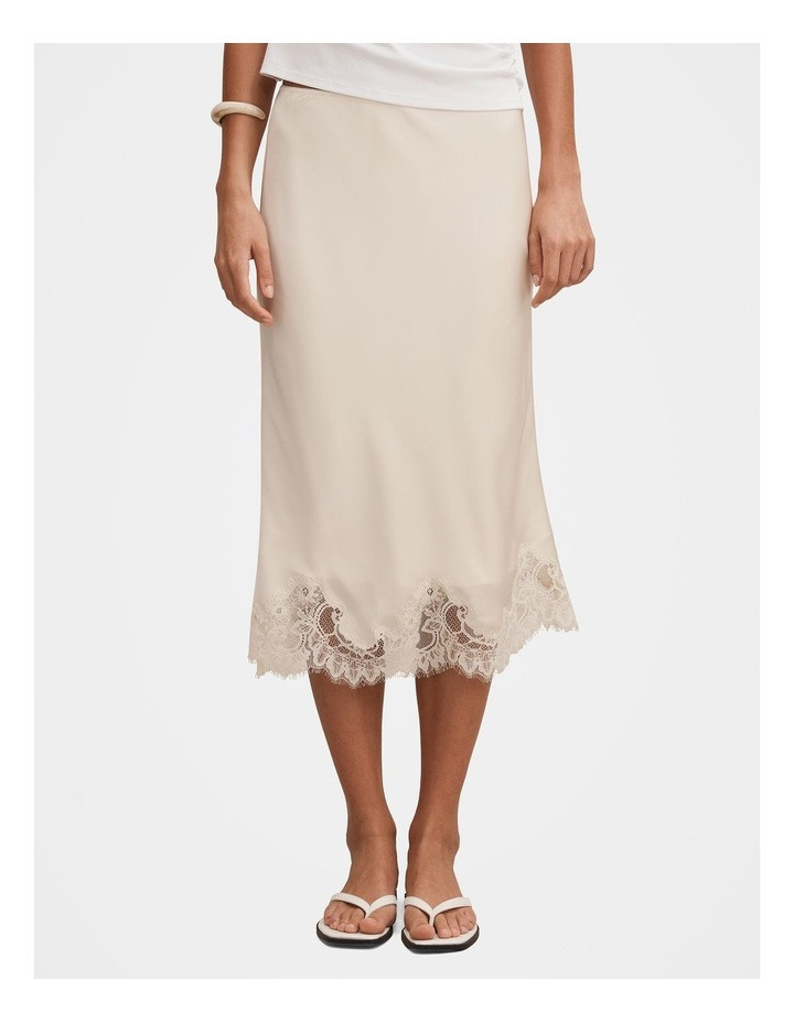 BlaqLace Trim Mini Satin Slip Skirt in Ecru | Myer