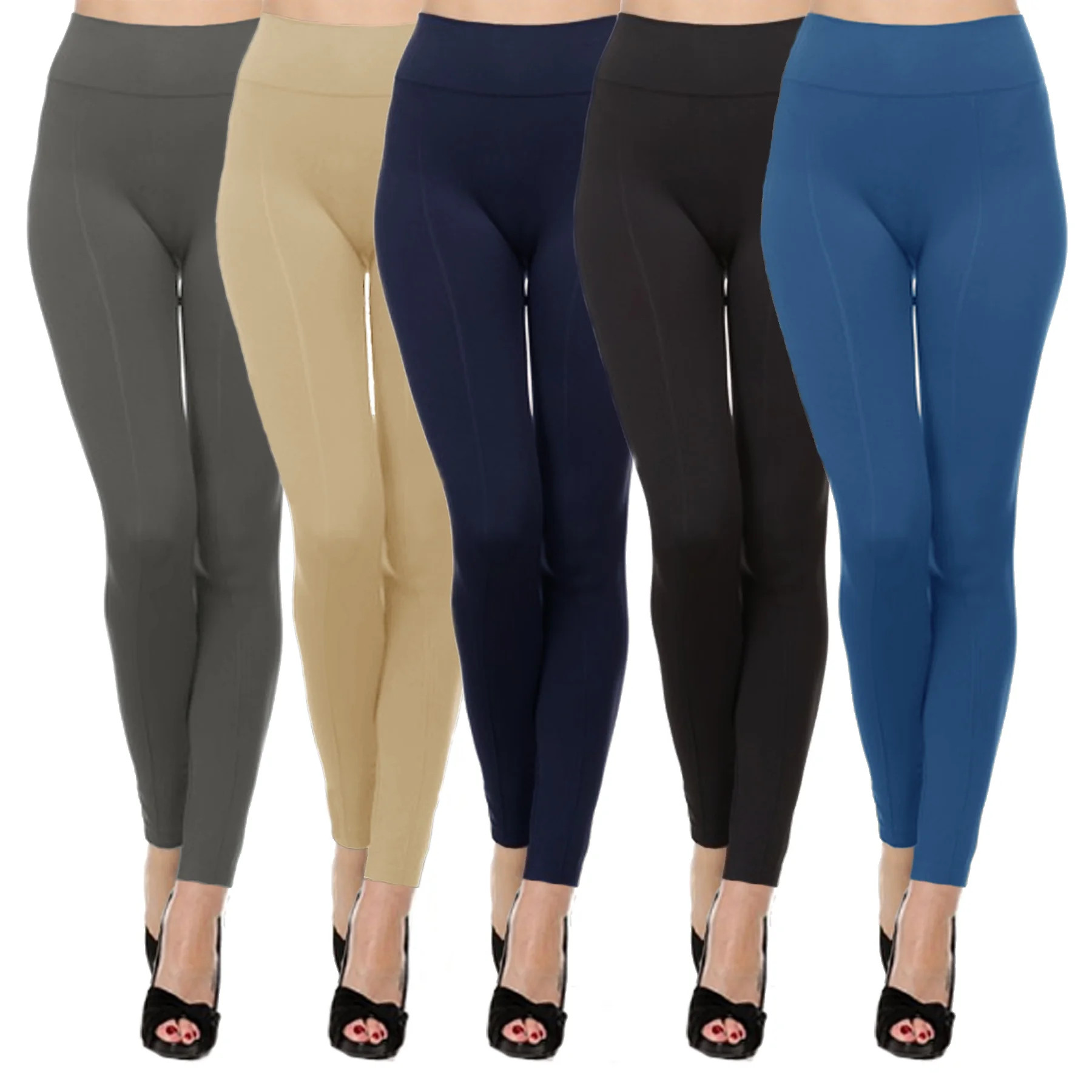 Kuda Moda 5 Pack Women's High Waist Warm Thermal Fleece Lined Full Length Leggings with Flatterin... | Walmart (US)