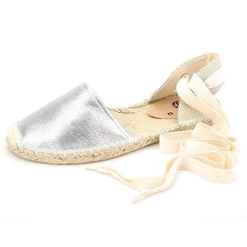 diig Espadrille Sandals for Women, Lace up Sandals Silver Brown Light Gold Navy Tie Ankle Wrap Fl... | Amazon (US)