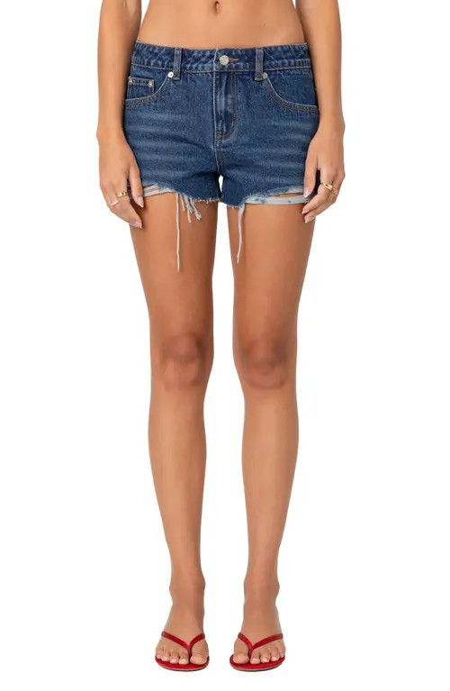 EDIKTED Fern Cutoff Denim Shorts in Blue-Washed at Nordstrom, Size X-Small | Nordstrom