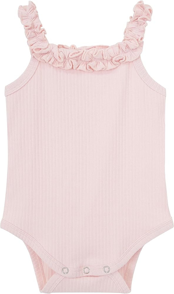 Baby Girl Quality Organic Cotton Ruffle Trim Spaghetti Strap Onesie Cami Top | Amazon (US)