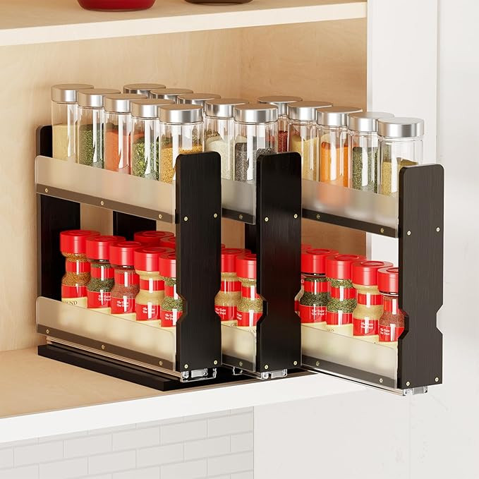 SpaceAid Bamboo Pull Out Spice Rack Organizer for Cabinet, Heavy Duty Slide Out Seasoning Kitchen... | Amazon (US)