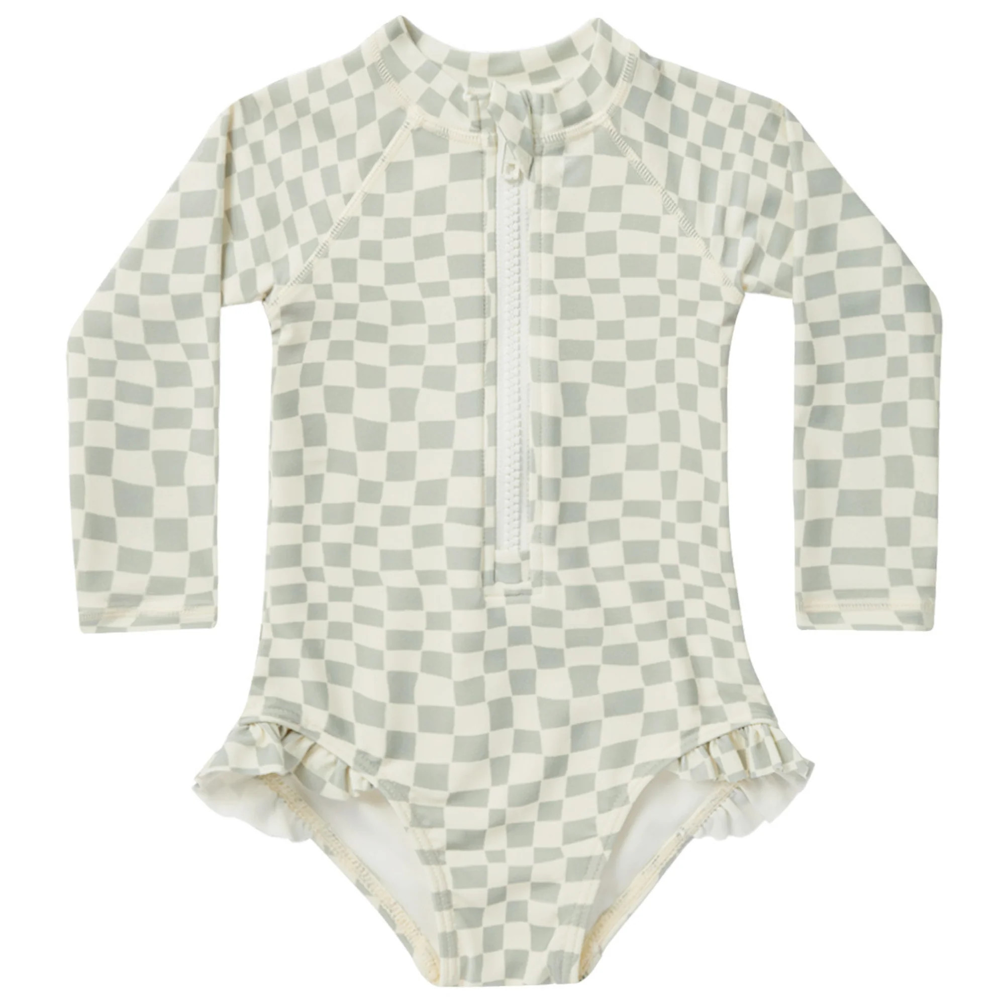 Rylee & Cru Rash Guard One Piece Swimsuit, Seafoam Check | SpearmintLOVE