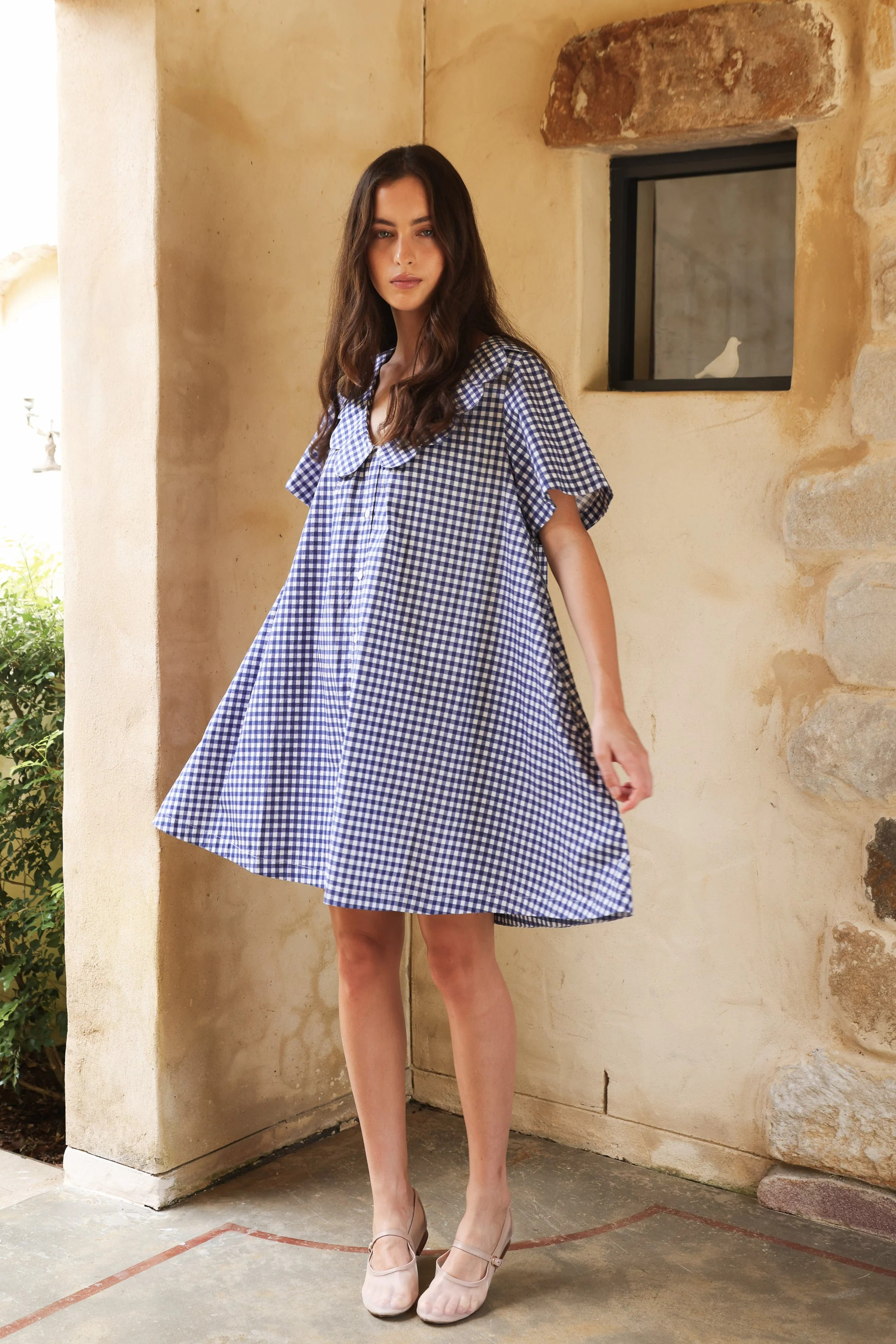 Penelope Lounge Dress - Gingham - Navy | Piyama US