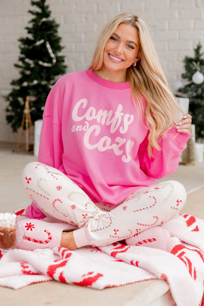 Comfy and Cozy Pink Oversized Graphic Sweatshirt | Pink Lily