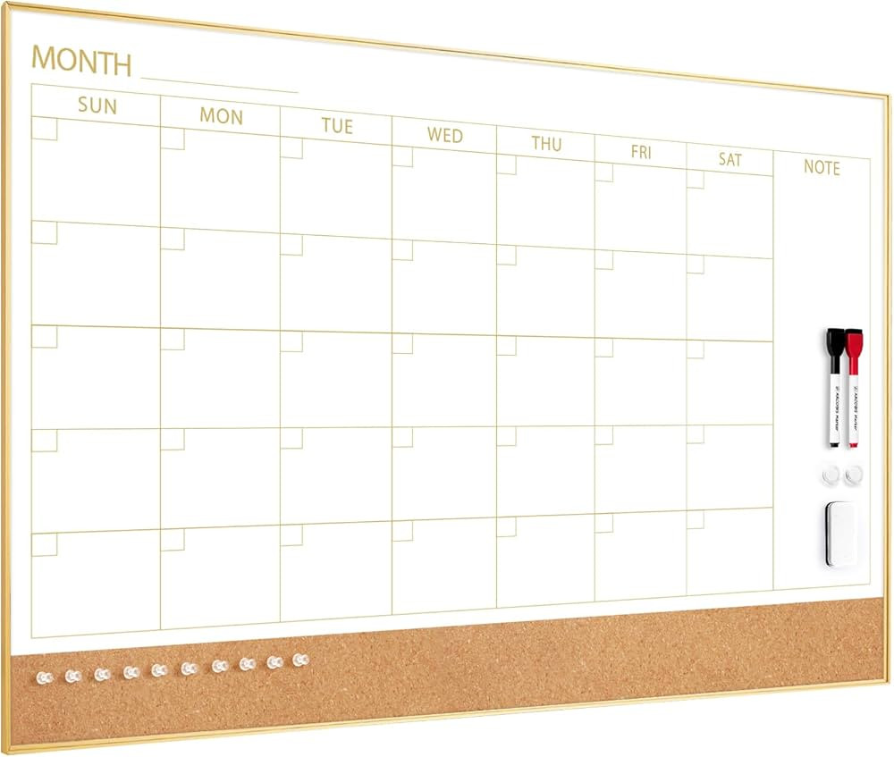 ARCOBIS Dry Erase Calendar Whiteboard Cork Board Combo, 36"x24" Magnetic White Board Calendar Dry... | Amazon (US)