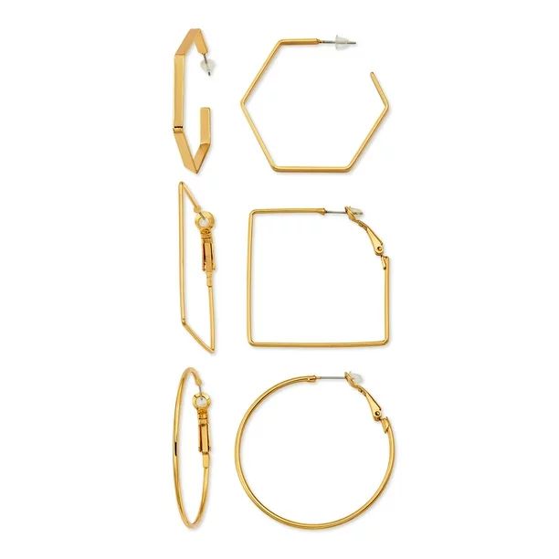 Scoop Womens Brass Yellow Gold-Plated Chain Link Hoop Earring | Walmart (US)