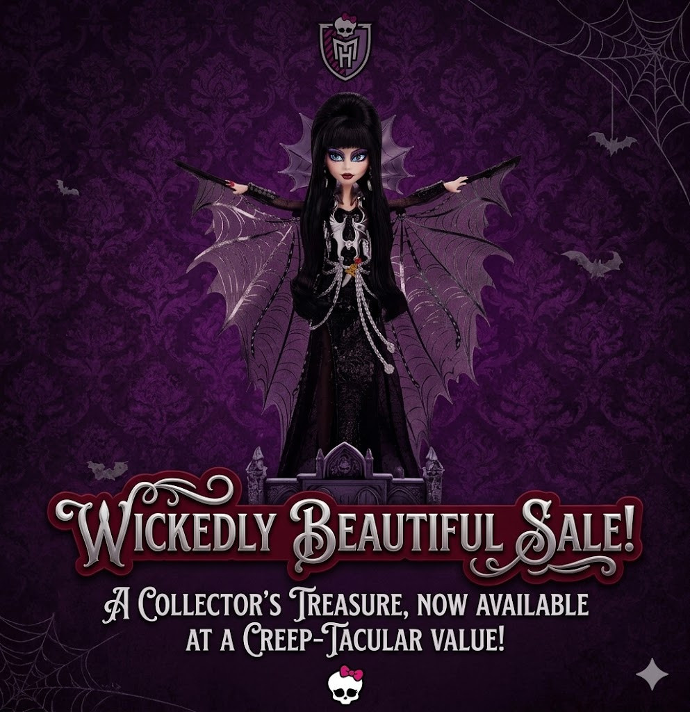 The Hostess with the Mostest is on sale!  Now through June 26, 2026, grab the stunning Monster High x Elvira, Mistress of the Dark collector doll before she vanishes. This wickedly beautiful creepsake stuns from head to stilettoed toe in a goth-glam faux leather dress, shimmery batwing cape, and a draped chain belt with her signature dagger. Packaged in a display-ready box inspired by her boo-loved Macabre Mobile convertible, she’s a must-have for horror fans and doll collectors alike. Tap the link to claim yours before the clock strikes midnight!	 

 #LTKSaleAlert #LTKKids